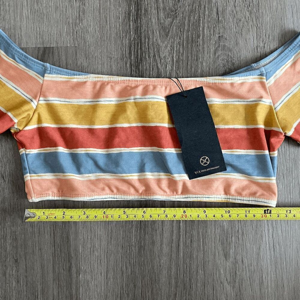 NWT VIX Off The Shoulder Striped Bikini Top Multicolor Swim Large​​​​​ - Picture 7 of 8